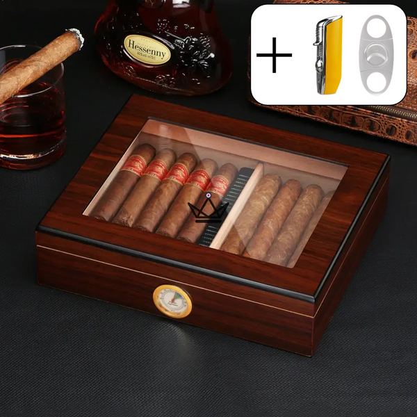 Humidor JANGO – verglast, 20 Zigarren, spanisches Zedernholz & Befeuchter