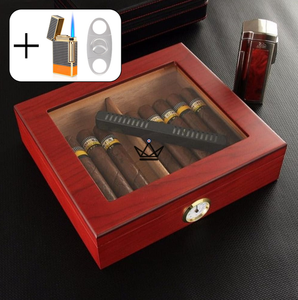 Humidor JANGO – verglast, 20 Zigarren, spanisches Zedernholz & Befeuchter