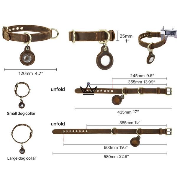 Personalisierbares Lederhalsband für Hunde, AirTag-Fach – Voyager Argos