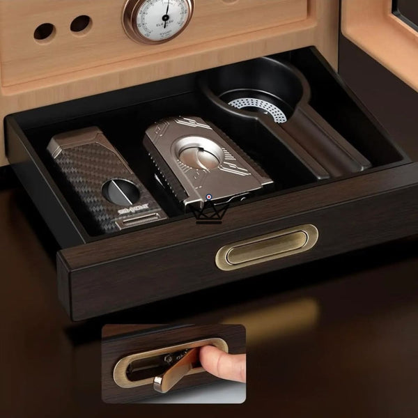 Prestige Cedar Lux Zigarrenschrank – Zeder, Touch-LED, 100–150 Zigarren, Glasfach, 2 Befeuchter, Hygrometer an der Vorderseite, Nussbaum oder Carbon – 12/15