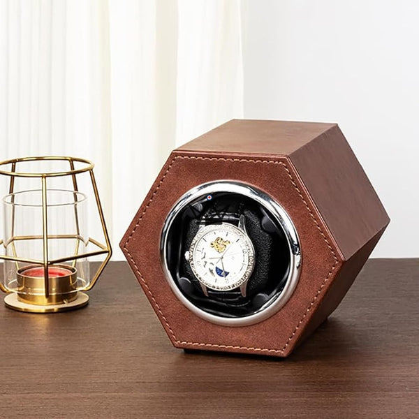 Jebely Hexagon Uhrenbeweger – Verbindbar, 6 Farben, 1 Stecker, Klassisches Braun