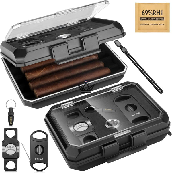 New Origin Zigarren-Reiseetui — Tragbarer Mini-Humidor, Hygrometer & 5 integrierte Accessoires – 3/16