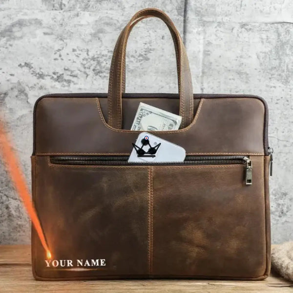 Sacoche de travail en cuir personnalisable - Edison - - Sacoche personnalisable - Cadeau, Noël, Anniversaire, Original - Atelier Atypique