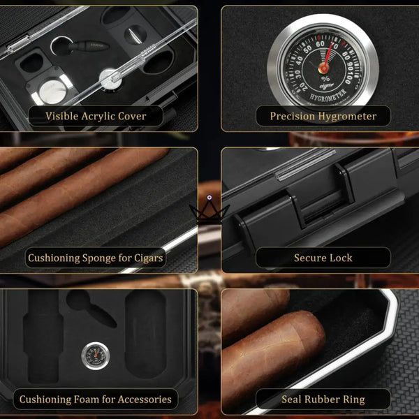 New Origin Zigarren-Reiseetui — Tragbarer Mini-Humidor, Hygrometer & 5 integrierte Accessoires – 11/16