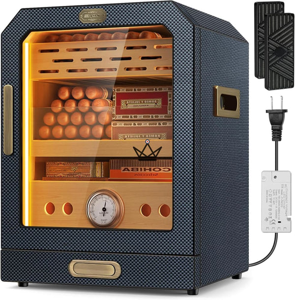 Prestige Cedar Lux Zigarrenschrank – Zeder, Touch-LED, 100–150 Zigarren, Glasfach, 2 Befeuchter, Hygrometer an der Vorderseite, Nussbaum oder Carbon – 15/15