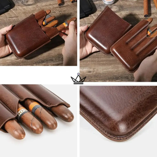 Etui 4 cigares en cuir personnalisable - Voyageur Elixir - - etui cigare personnalisable - Cadeau, Noël, Anniversaire, Original, Fête des pères, fête des mères - Atelier Atypique