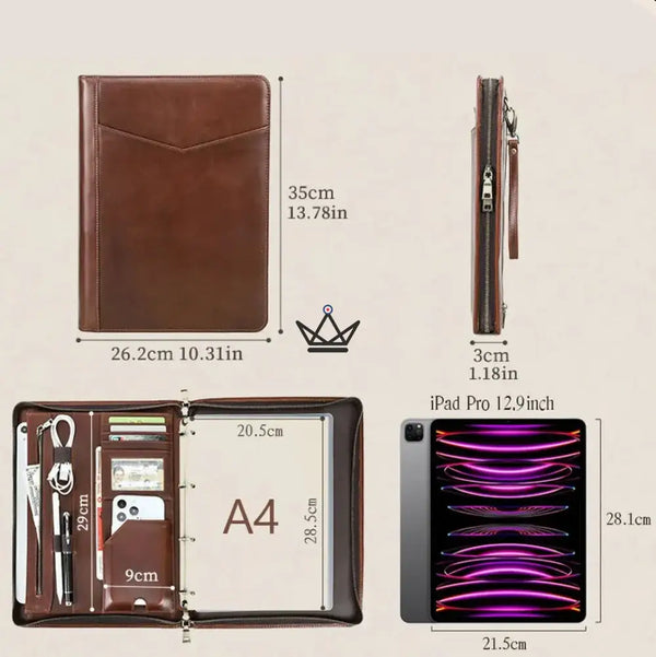 Personalisierbarer A4-Lederkonferenzmappe — iPad Pro & Ordner — VOYAGEUR PadFolio