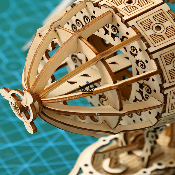3D-Holzpuzzle Steampunk-Luftschiff auf einem Wagen zum Zusammenbauen - ZÉPHYRE