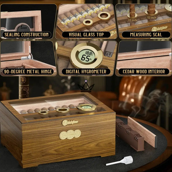 Humidor Orbis Vault – Spanische Zeder, Glas, digitaler Hygrometer & Gel-Befeuchter – 2/7