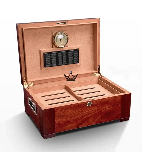 Zigarrenhumidor Zeder Aura – Palisander & Abalone, 100 Zigarren, verstellbare Zederteiler, Goldschloss – 3/8