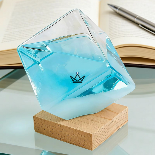 Würfel-Kristallbarometer aus Glas auf Holzsockel - FROST