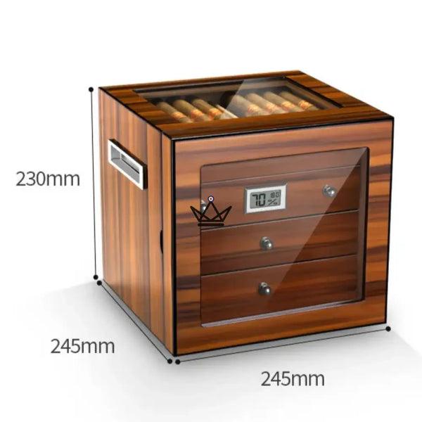 Zigarrenhumidor Regalia 100 – spanische Zeder, Glasfenster, 3 Zedernholzschubladen, ~50 Zigarren, Digital-Hygrometer & Befeuchter – 6/9