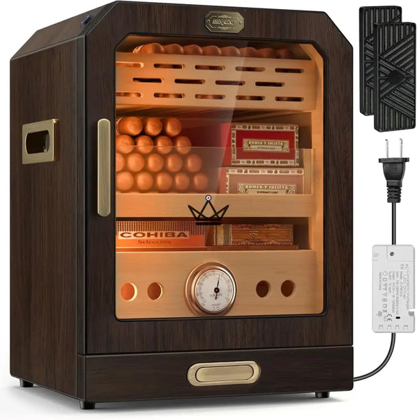 Prestige Cedar Lux Zigarrenschrank – Zeder, Touch-LED, 100–150 Zigarren, Glasfach, 2 Befeuchter, Hygrometer an der Vorderseite, Nussbaum oder Carbon – 14/15