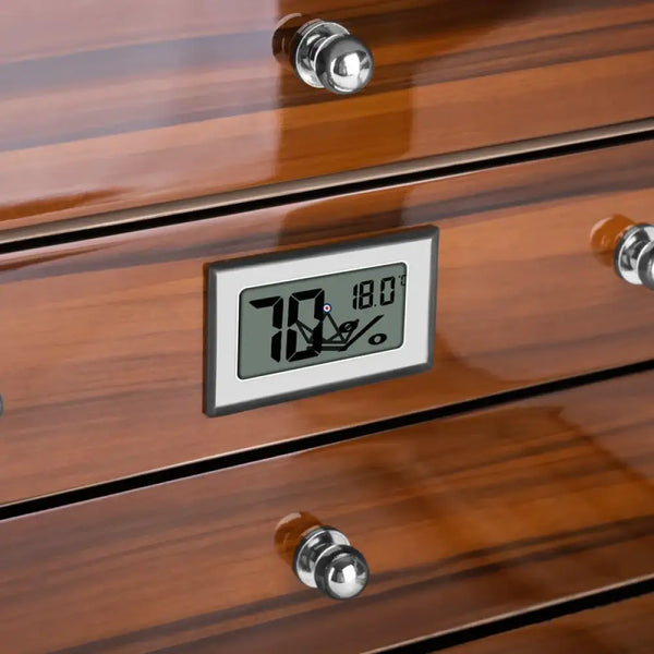 Zigarrenhumidor Regalia 100 – spanische Zeder, Glasfenster, 3 Zedernholzschubladen, ~50 Zigarren, Digital-Hygrometer & Befeuchter – 9/9