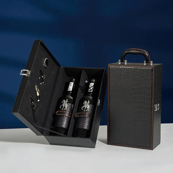 2er-Weingeschenkset mit Sommelier-Zubehör — SOMMELIER, Schwarz Kroko
