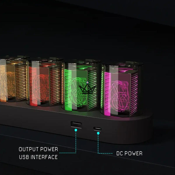 RGB-Nixie-Effekt-Uhr mit transparenten Röhren, ovaler Sockel – CHROMA