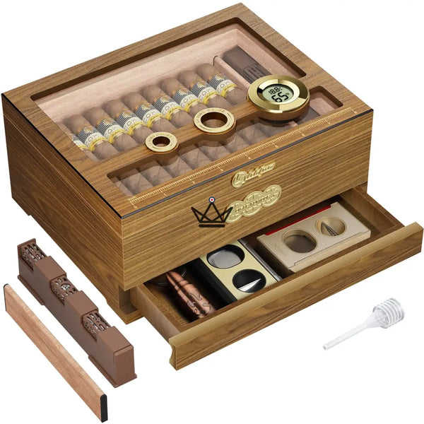 Humidor Orbis Vault – Spanische Zeder, Glas, digitaler Hygrometer & Gel-Befeuchter – 5/7