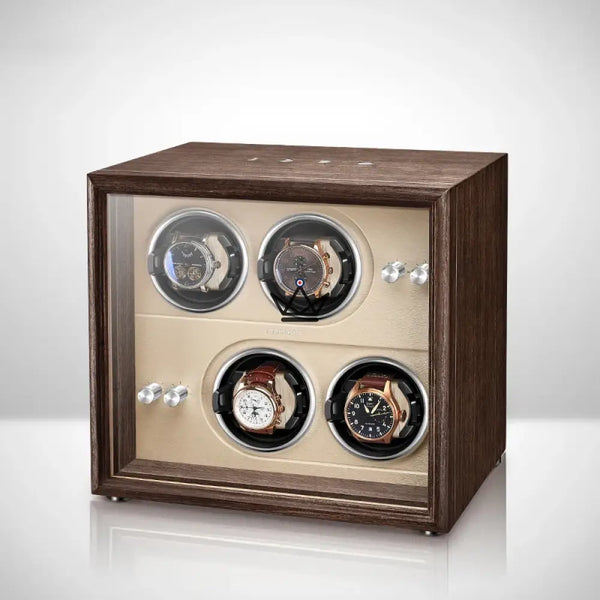 Uhrenbeweger Automatisch FULL MOON — Mondphasen, LED, Antimagnetisch, 2 oder 4 Uhren, 4 Stellplätze / Beige