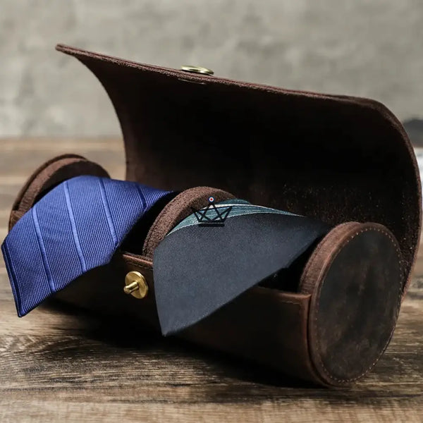 Personalisierbares Krawattenetui aus Leder, für 1 oder 2 Krawatten — ASCOT Traveller