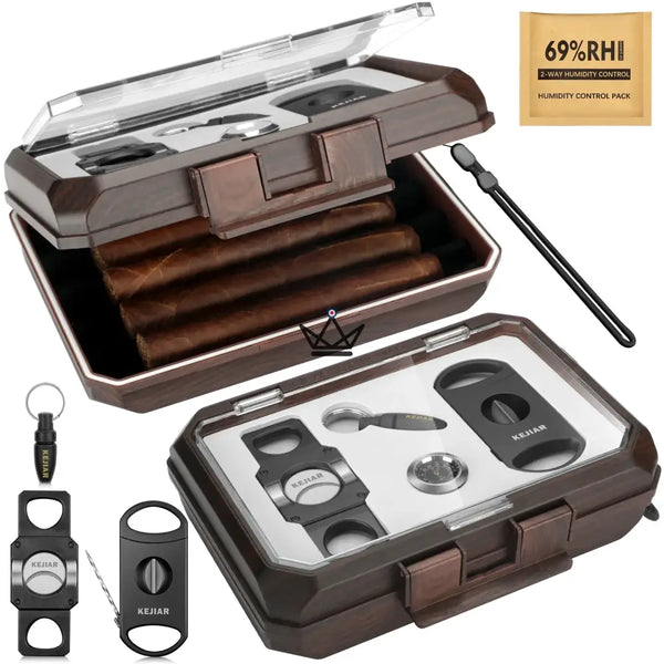 New Origin Zigarren-Reiseetui — Tragbarer Mini-Humidor, Hygrometer & 5 integrierte Accessoires, Ebenholz-Ursprung