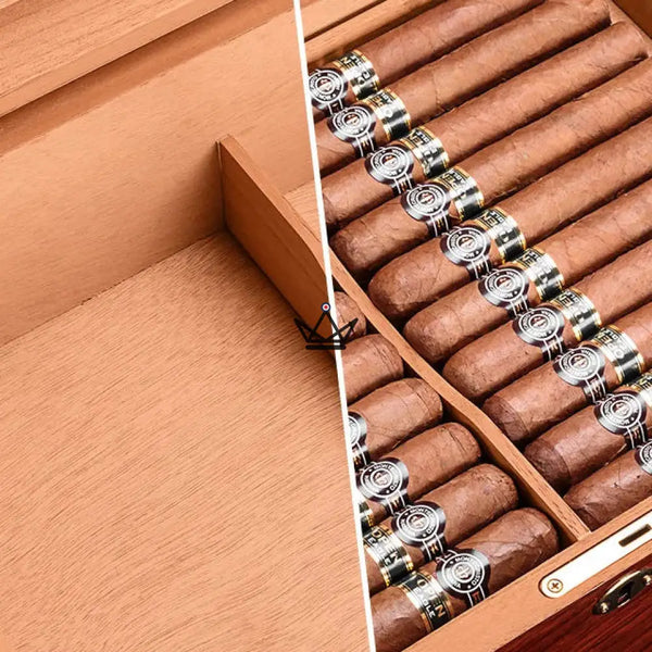 Zigarrenhumidor Zeder Aura – Palisander & Abalone, 100 Zigarren, verstellbare Zederteiler, Goldschloss – 5/8