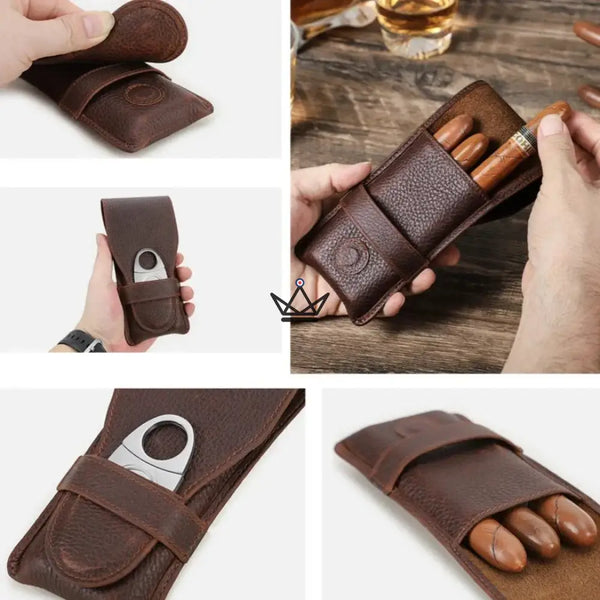 Etui 3 Cigares en cuir personnalisable - Voyageur Pocket - - etui cigare personnalisable - Cadeau, Noël, Anniversaire, Original, Fête des pères, fête des mères - Atelier Atypique