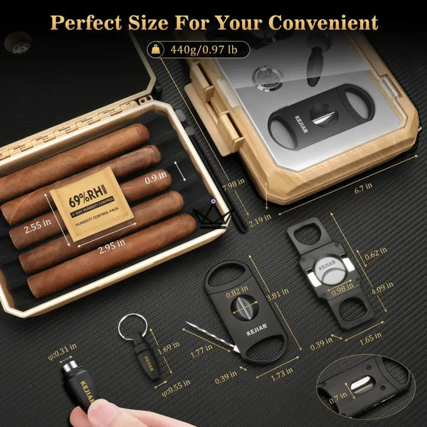 New Origin Zigarren-Reiseetui — Tragbarer Mini-Humidor, Hygrometer & 5 integrierte Accessoires – 7/16