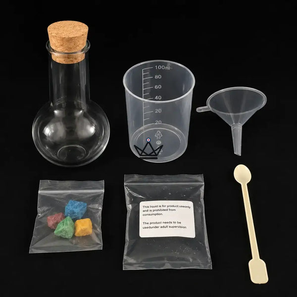 Magischer Kristallgarten in der Flasche, Chemie-Experiment — GERMINA, Rundkolben