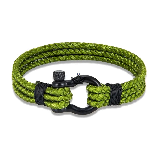 Geflochtenes Kordelarmband mit schwarzem Segelschäkel aus Edelstahl — BOSCO – 5/11