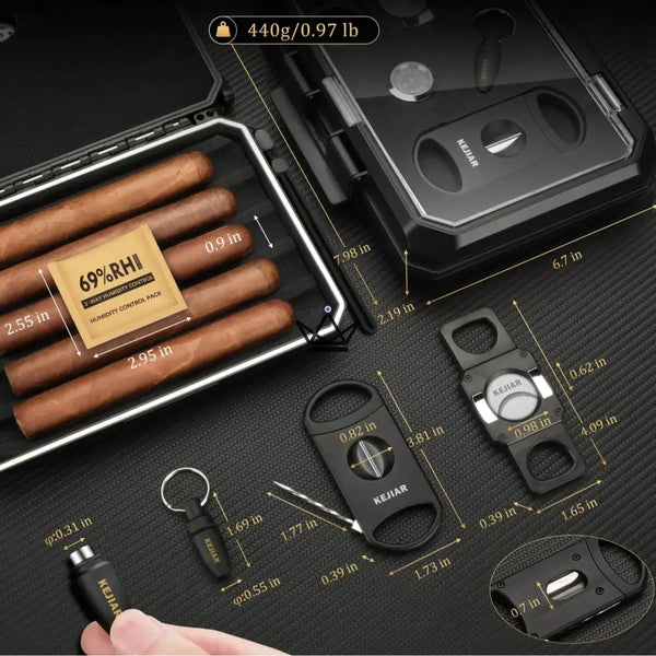 New Origin Zigarren-Reiseetui — Tragbarer Mini-Humidor, Hygrometer & 5 integrierte Accessoires – 6/16