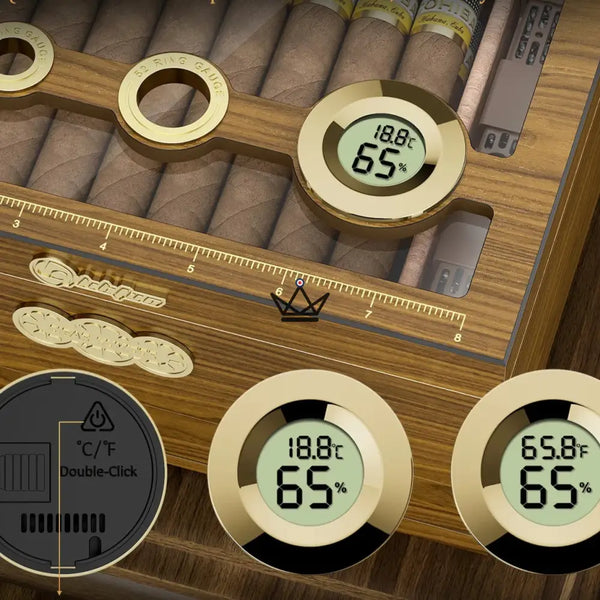 Humidor Orbis Vault – Spanische Zeder, Glas, digitaler Hygrometer & Gel-Befeuchter – 3/7