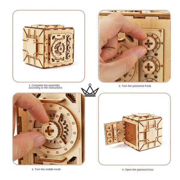 3D-Holzpuzzle Tresor mit Zahlenkombination, mechanischer Bausatz - BASTION