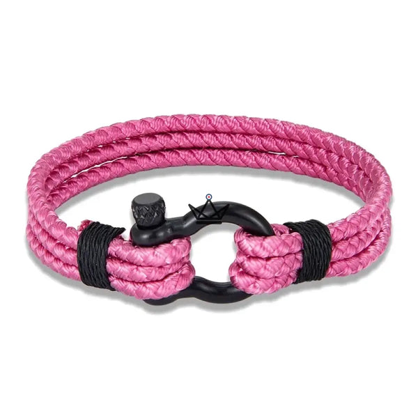 Geflochtenes Kordelarmband mit schwarzem Segelschäkel aus Edelstahl — BOSCO, Rose / S