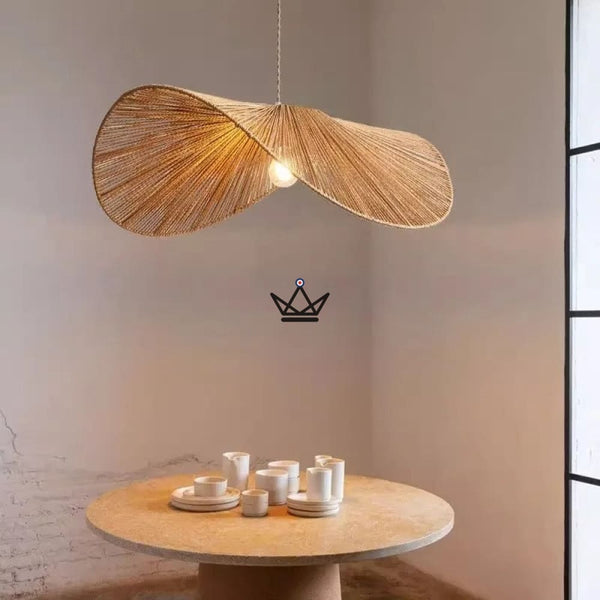 Hängeleuchte FOLIA — handgeflochtenes Rattan, Blattform – 3/12