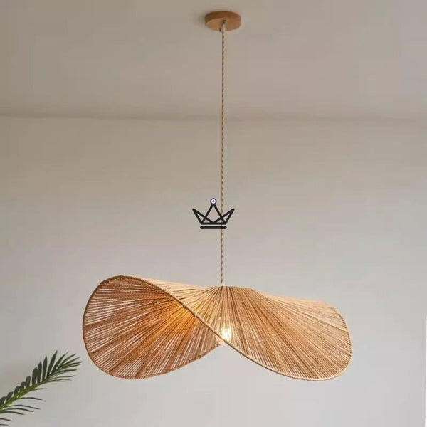 Hängeleuchte FOLIA — handgeflochtenes Rattan, Blattform, Natürlich / T40cm x H18cm