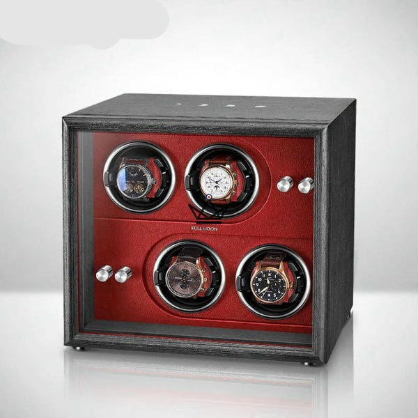 Uhrenbeweger Automatisch FULL MOON — Mondphasen, LED, Antimagnetisch, 2 oder 4 Uhren, 4 Stellplätze / Rot
