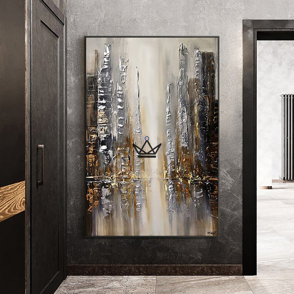 Peinture à l'huile sur toile XXL - Reflets Urbains - - 0 - Cadeau, Noël, Anniversaire, Original - Atelier Atypique