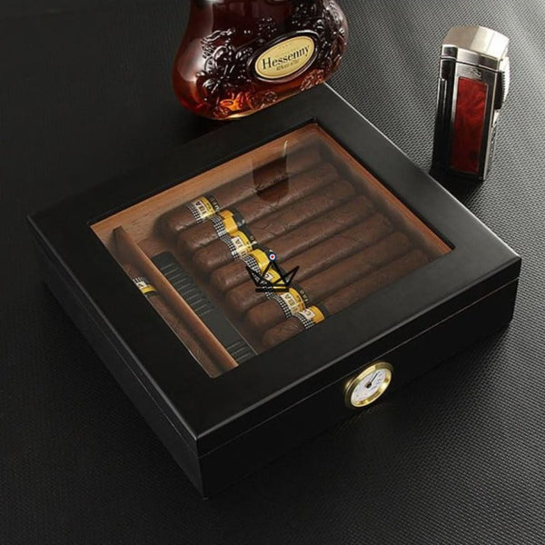 Humidor JANGO – verglast, 20 Zigarren, spanisches Zedernholz & Befeuchter