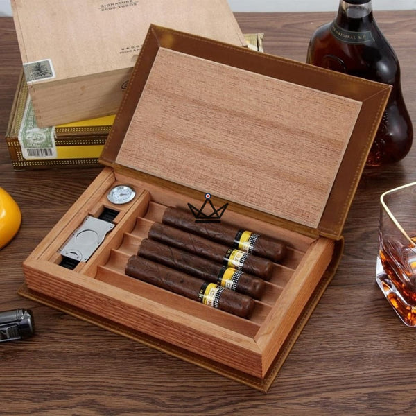 Cave à cigare en cuir - CUBA SECRET BOOK original luxe caché livre marron