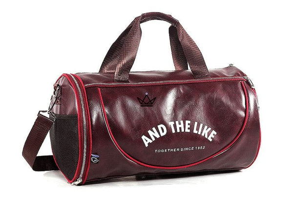 Sac de sport vintage classique rétro cuir bordeau blanc