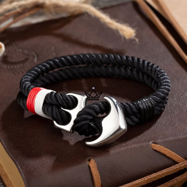 Neptun-Armband – Anker versilbert & Tau – 19 Farben, 1 Armband / Schwarz