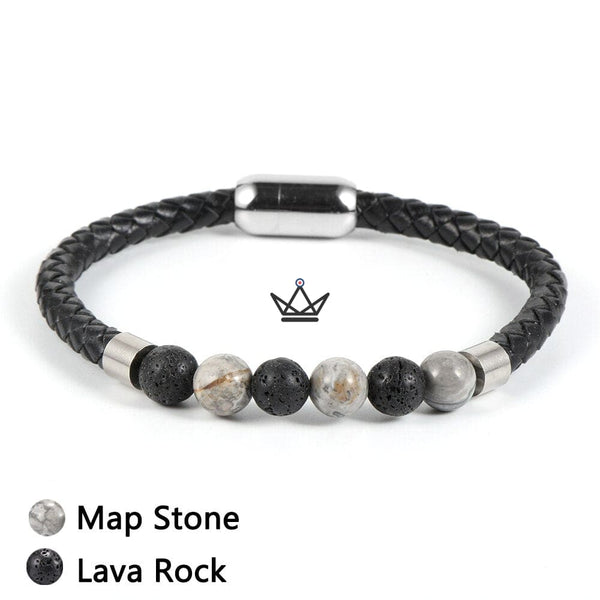 Bracelet en cuir tressé à fermoir magnétique - Leather Pearl - - bracelet - Cadeau, Noël, Anniversaire, Original - Atelier Atypique