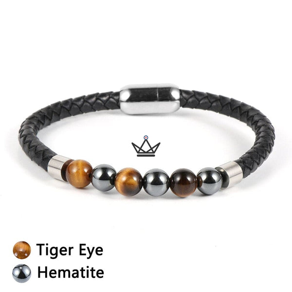 Bracelet en cuir tressé à fermoir magnétique - Leather Pearl - - bracelet - Cadeau, Noël, Anniversaire, Original - Atelier Atypique