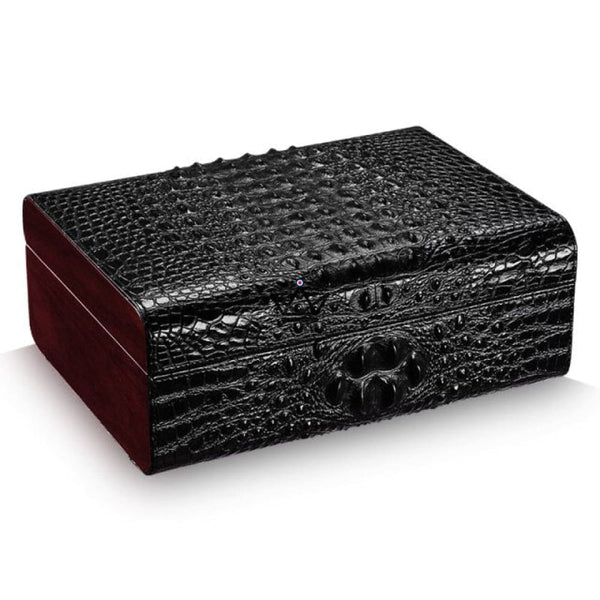 Cave à cigare vitrée - APEX cuir crocodile luxe cohiba humidificateur noir