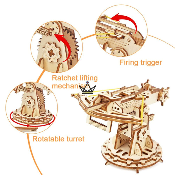 Mittelalterliches Holz-3D-Puzzle Balliste mit Figur und Geschossen - VELITE
