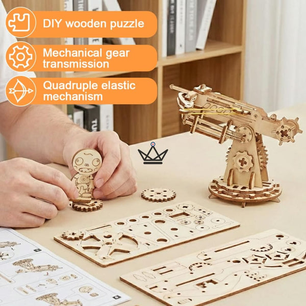 Mittelalterliches Holz-3D-Puzzle Balliste mit Figur und Geschossen - VELITE