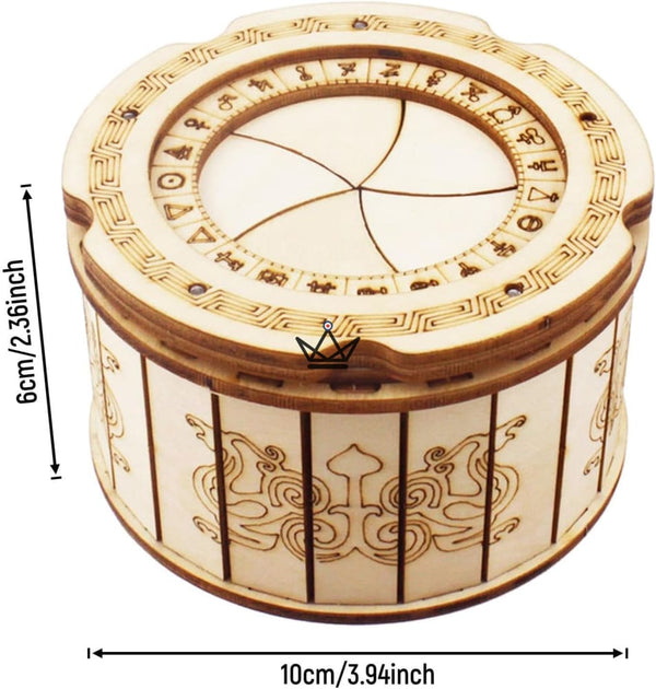 3D-Holzpuzzle runde Geheimbox, Iris-Blendenmechanismus