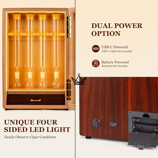 Zigarren-Humidor mit LED-Beleuchtung und Zedernholz für 4 Röhren – INFUSIO SANCTUAIRE