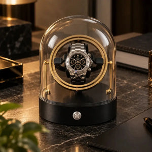 Uhrenbeweger für 1 Uhr unter einer Glasglocke mit gyroskopischen Ringen — ASTROLABE