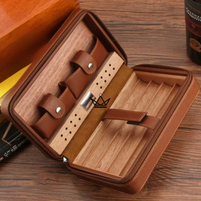 Reise-Humidor aus Leder & Zedernholz – 5 Zigarren